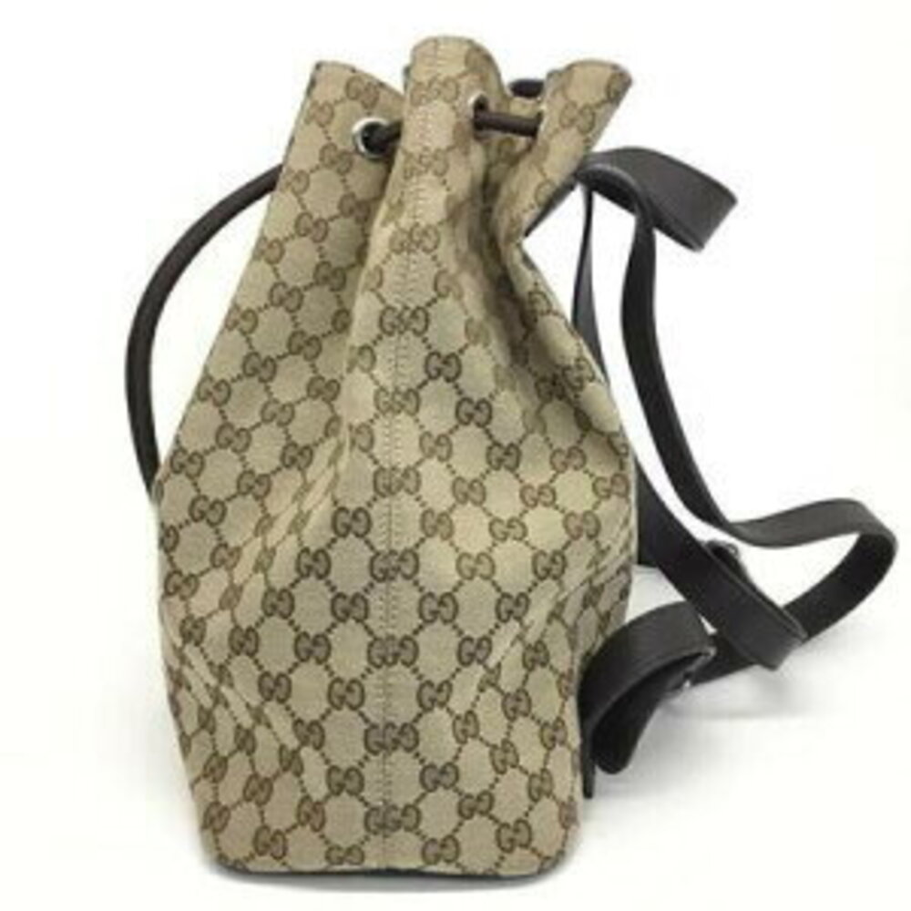 Gucci Backpack Drawstring Canvas Leather Beige Br… - image 3